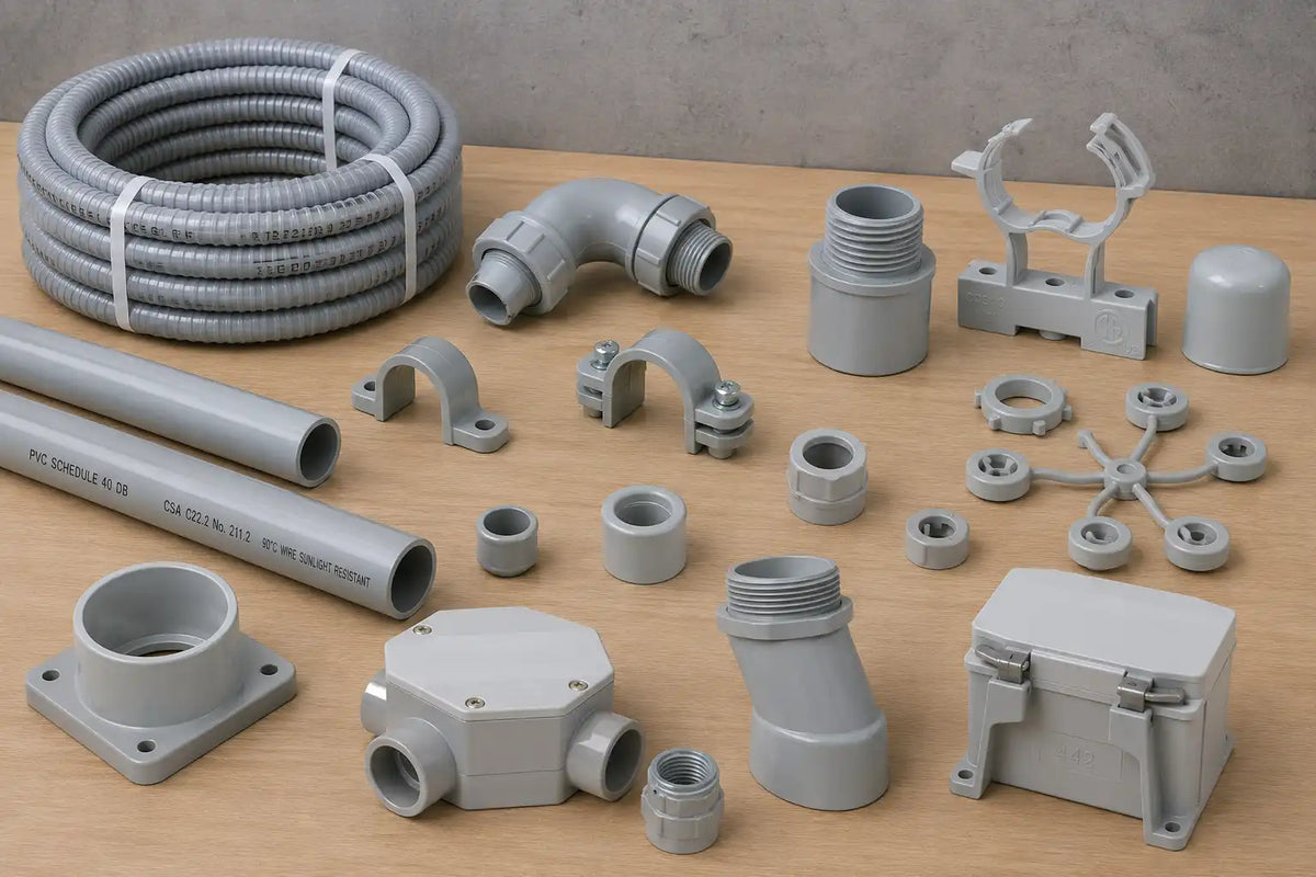 Kit complet d'accessoires en PVC pour installations électriques et plomberies