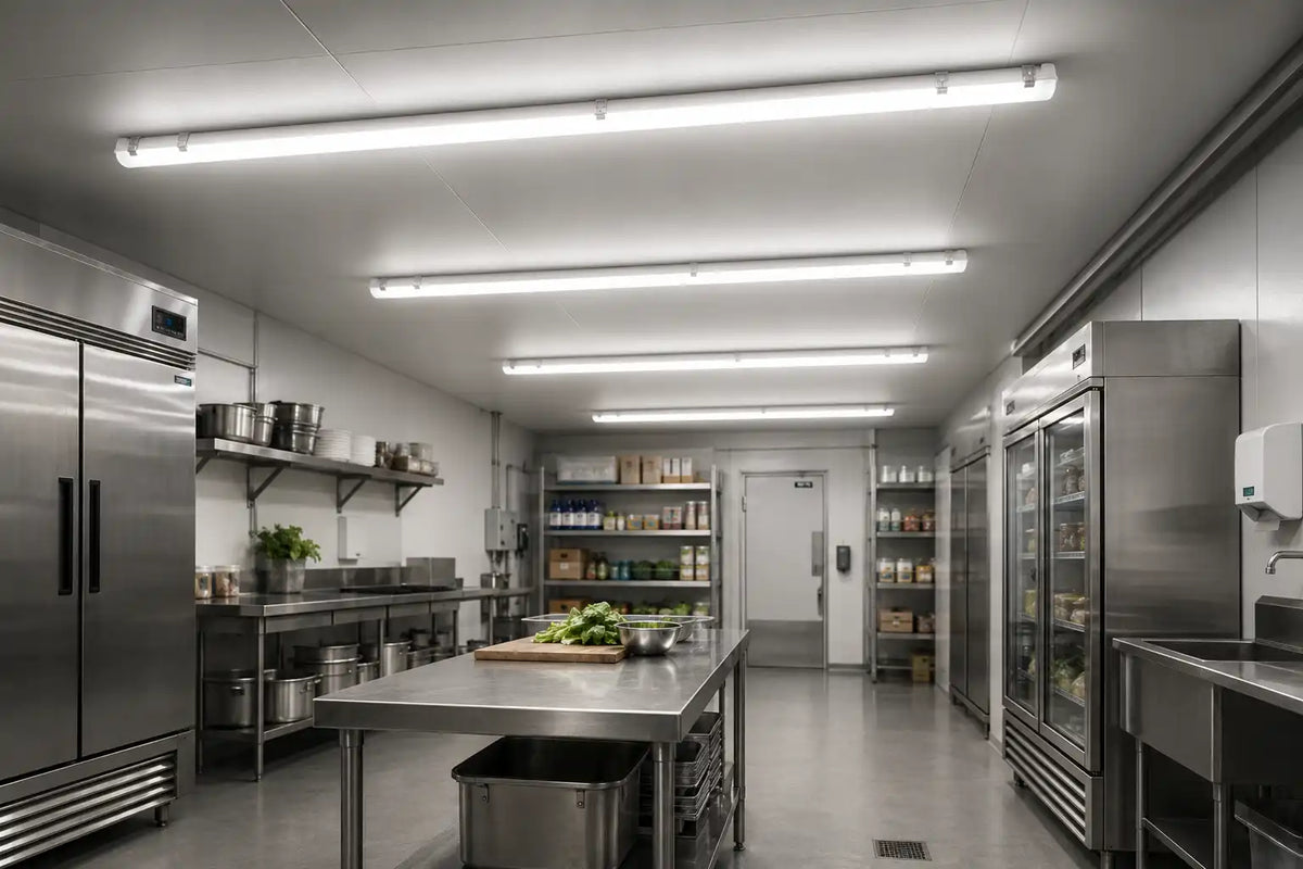 Cuisine professionnelle équipée avec appareils électriques et robinetterie