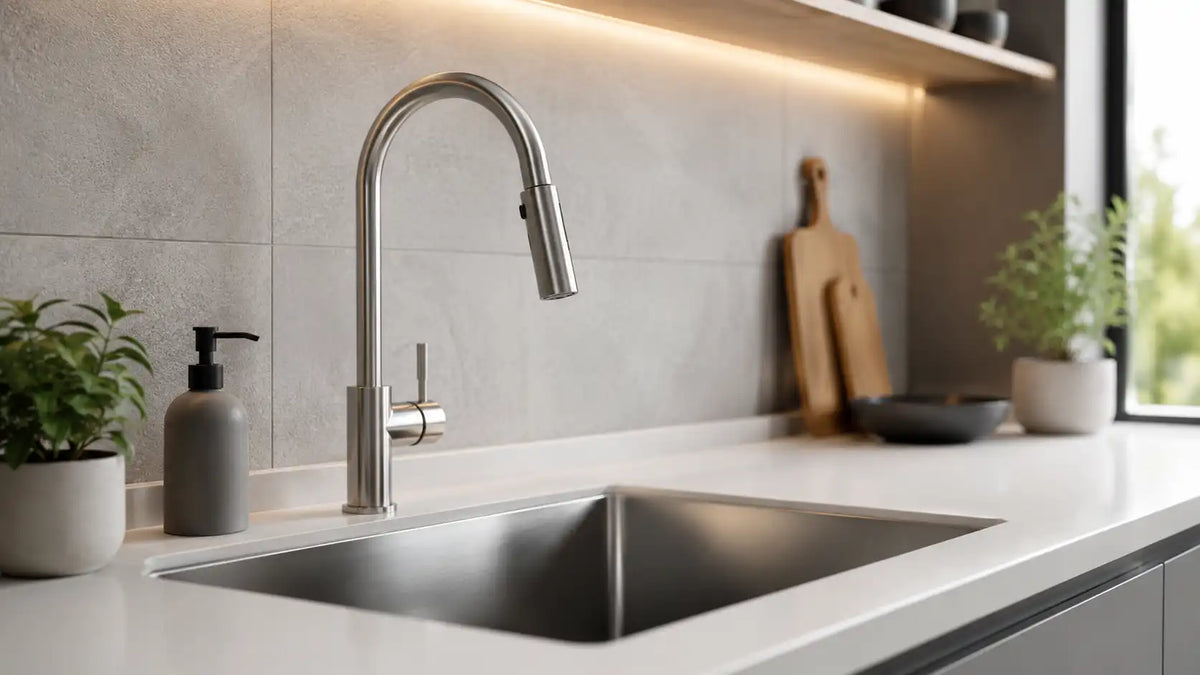 Robinets modernes pour évier dans une cuisine design contemporaine
