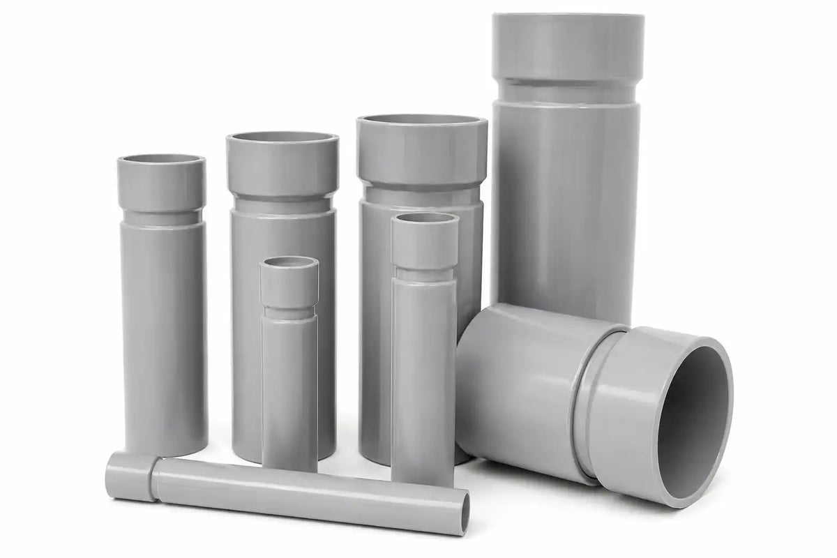 Assortiment de tuyaux en plastique gris pour installation de plomberie