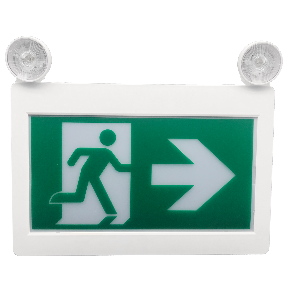 ENSEIGNE D'URGENCE COMBO RUNNING MAN/2 TÊTES DEL 120-347V AUTONOMIE120MINS