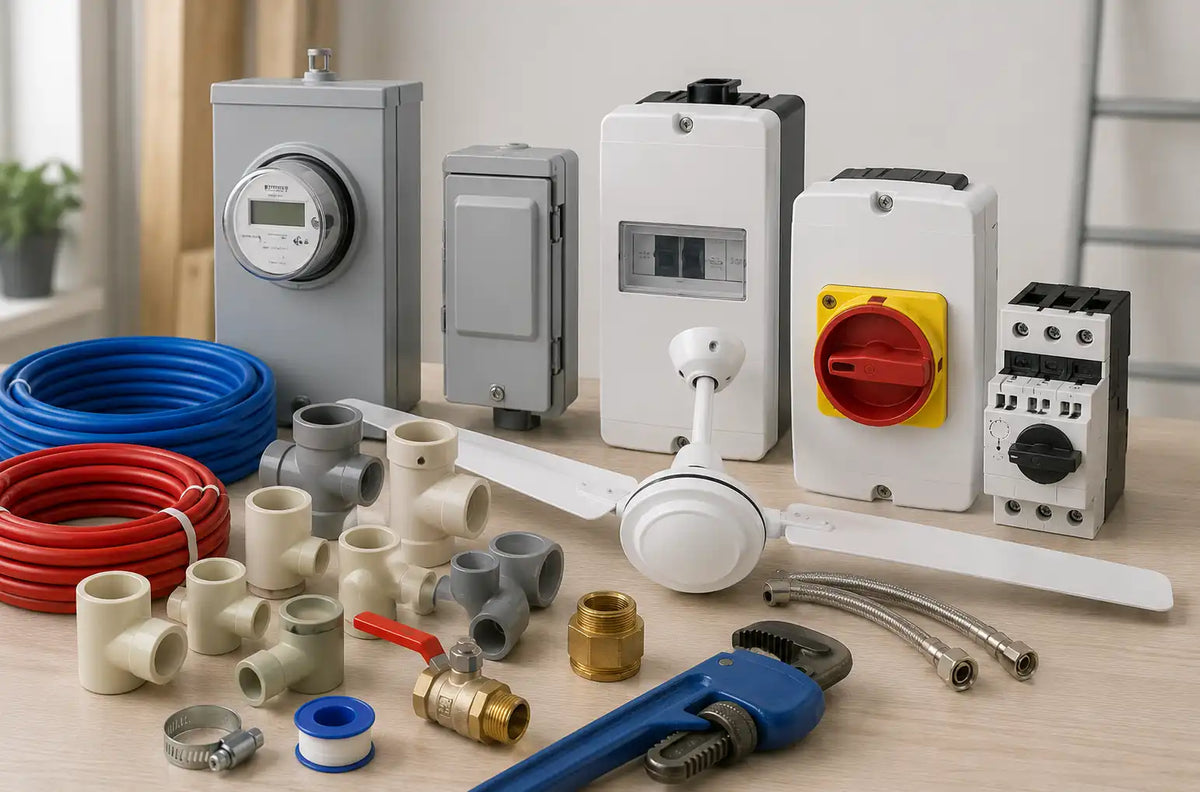 Équipements électriques et tuyaux de plomberie pour travaux professionnels